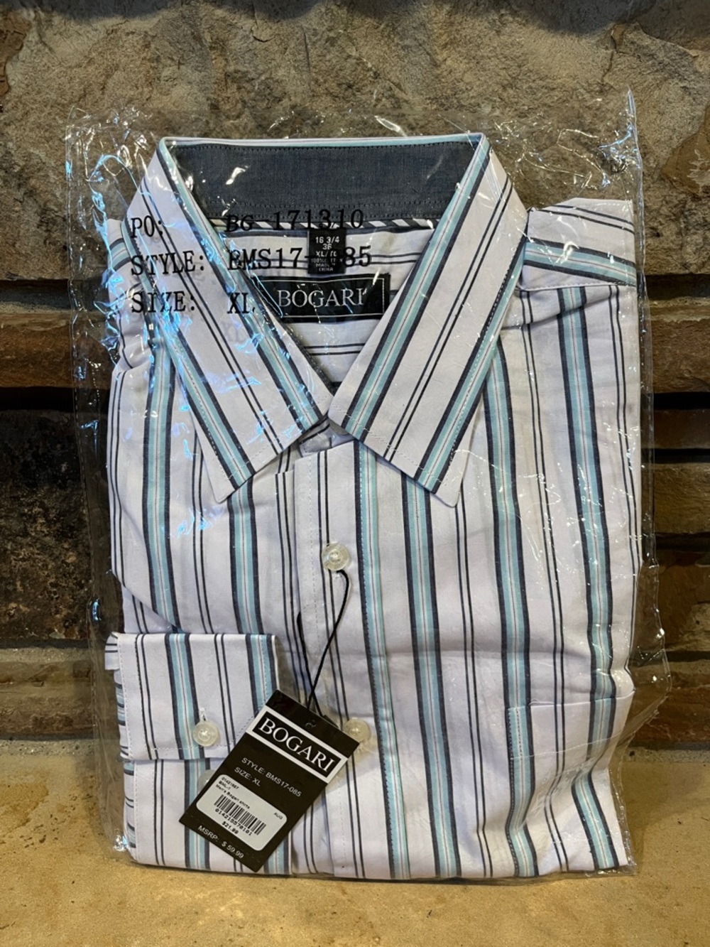 Bogari 100% Cotton White Dress Shirt with Blue Stripes